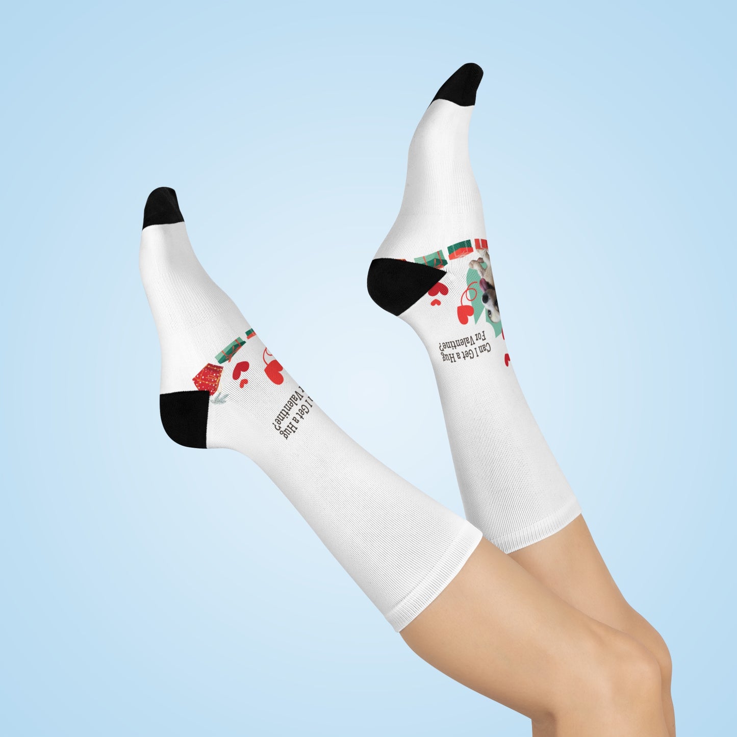 Valentine’s Dog Crew Socks — “Can I Get a Hug For Valentine?” Cushioned Socks