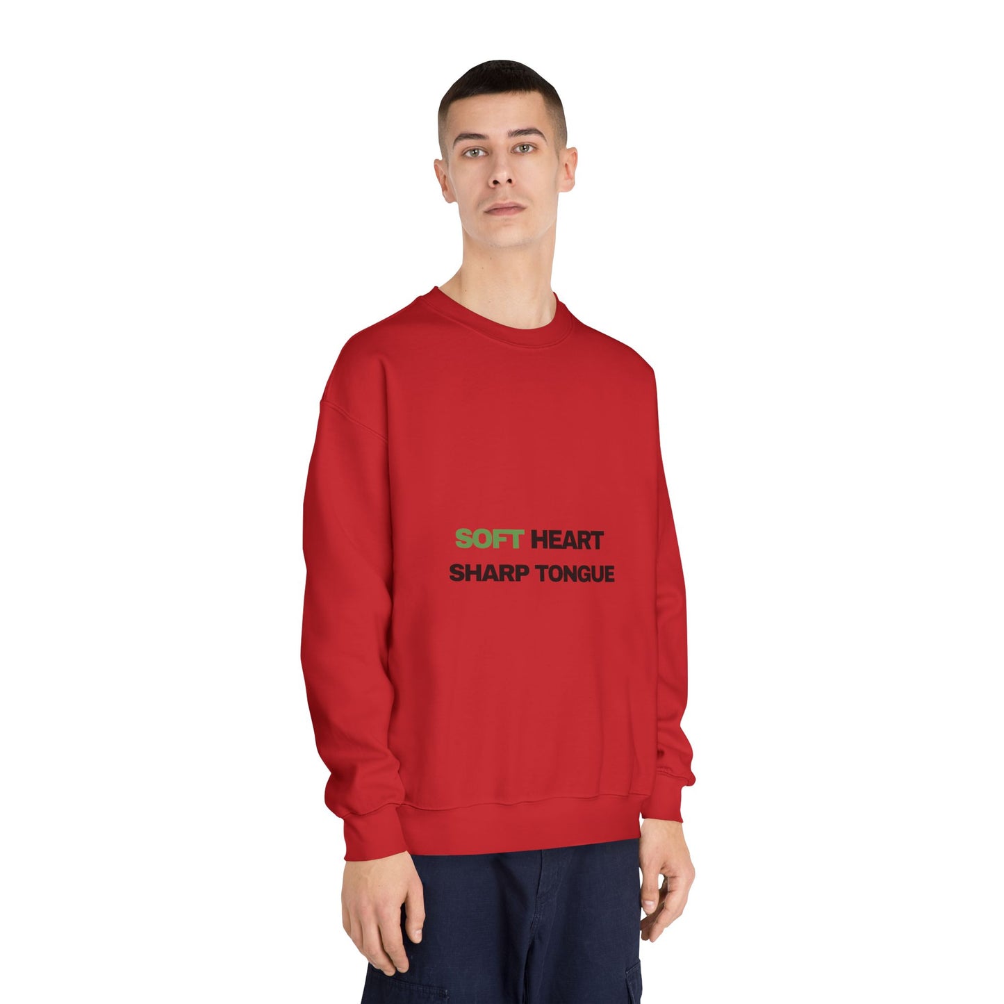 Crewneck Sweatshirt — "Soft Heart, Sharp Tongue" Minimal Graphic