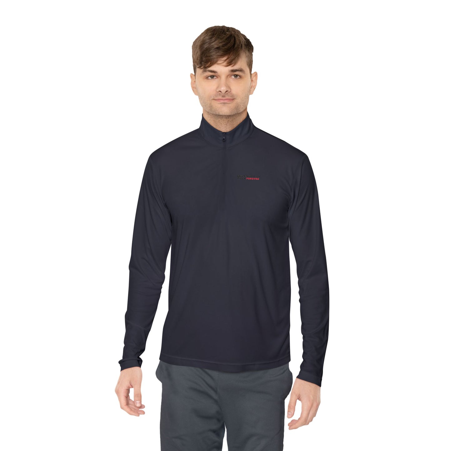 Quarter-Zip Pullover — "Swipe Right on Pizza Forever" Embroidered Casual Pullover