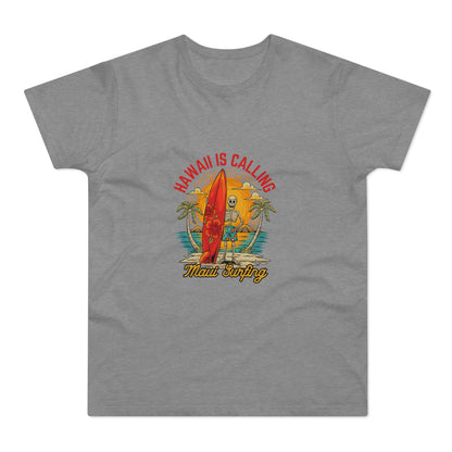 Hawaii Is Calling Surf T-Shirt — Retro Sunset Surfboard Beach Tee