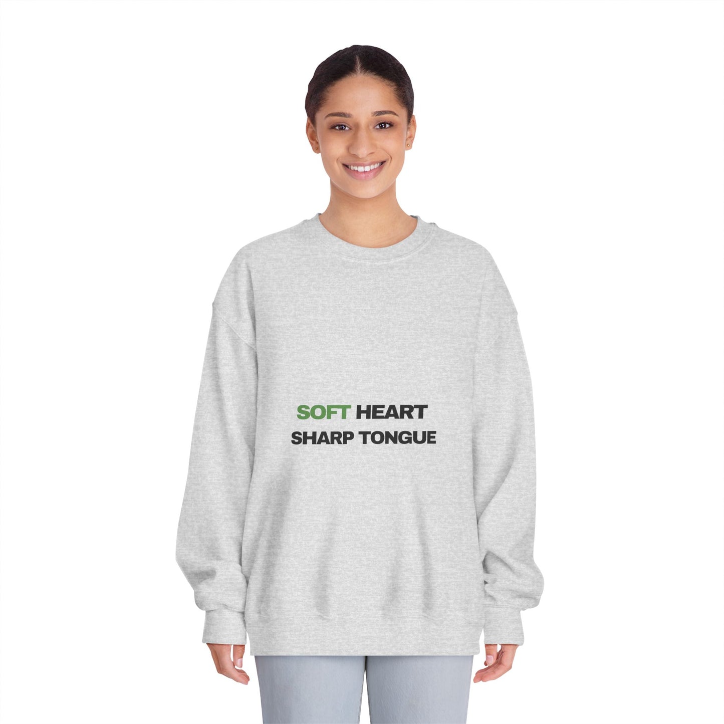 Crewneck Sweatshirt — "Soft Heart, Sharp Tongue" Minimal Graphic