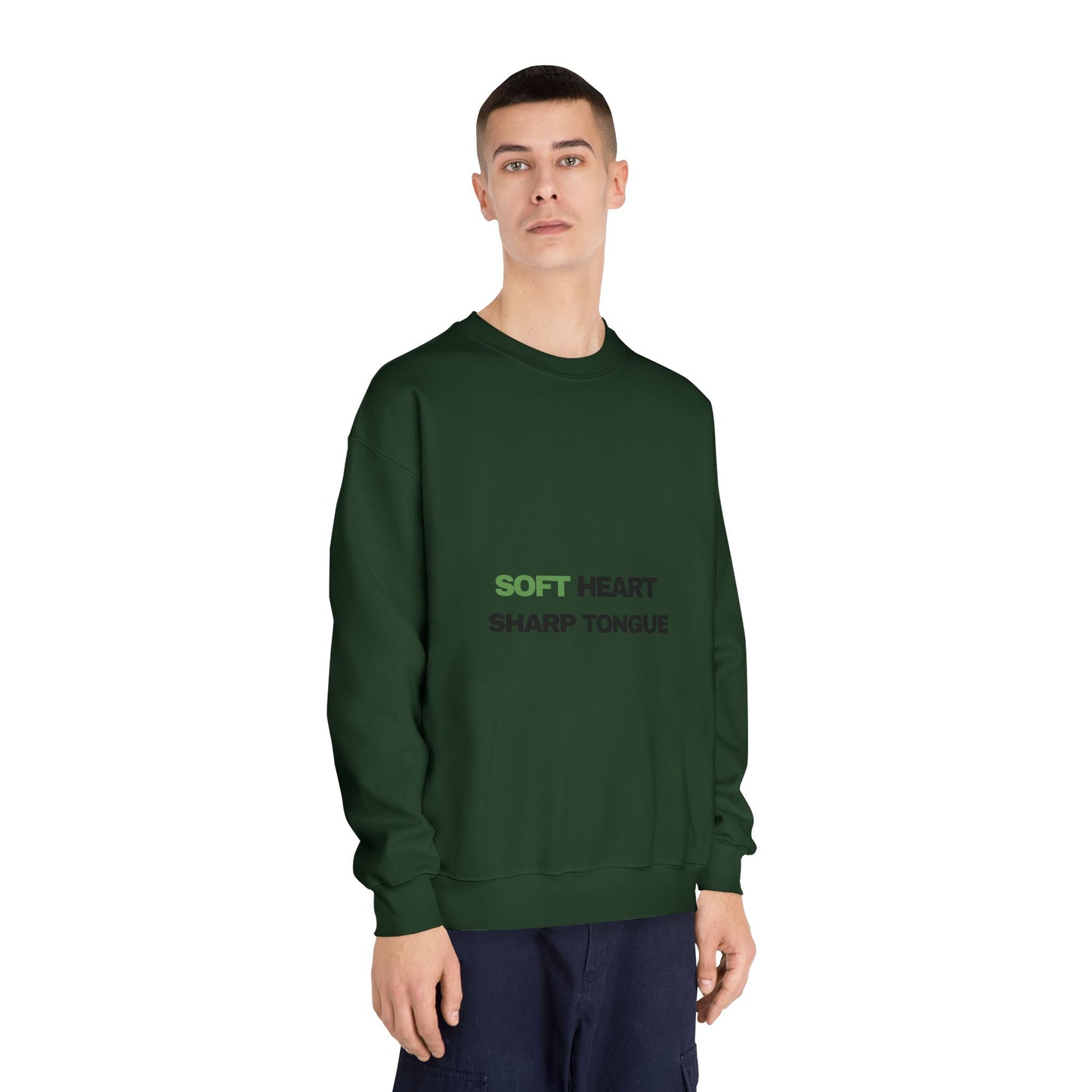 Crewneck Sweatshirt — "Soft Heart, Sharp Tongue" Minimal Graphic