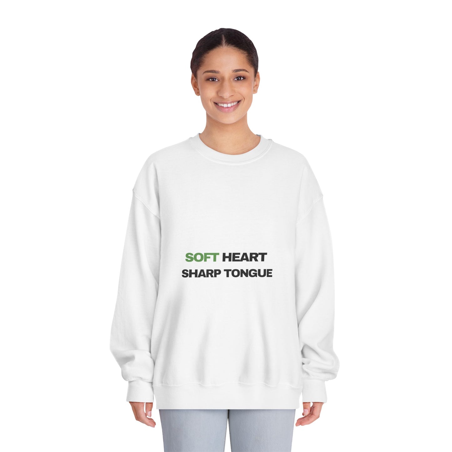 Crewneck Sweatshirt — "Soft Heart, Sharp Tongue" Minimal Graphic