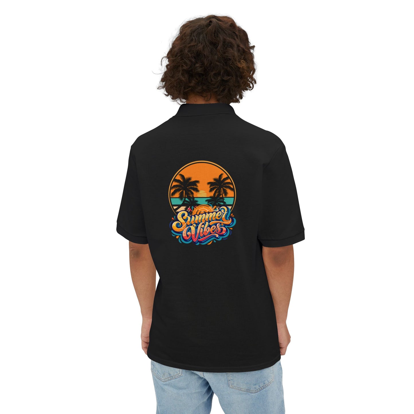 Men's Polo - "Summer Vibes" Sunset Palm Graphic