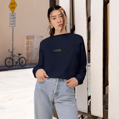 Cropped Pullover — "Love You. Need Space." Minimalist Slogan Sweatshirt