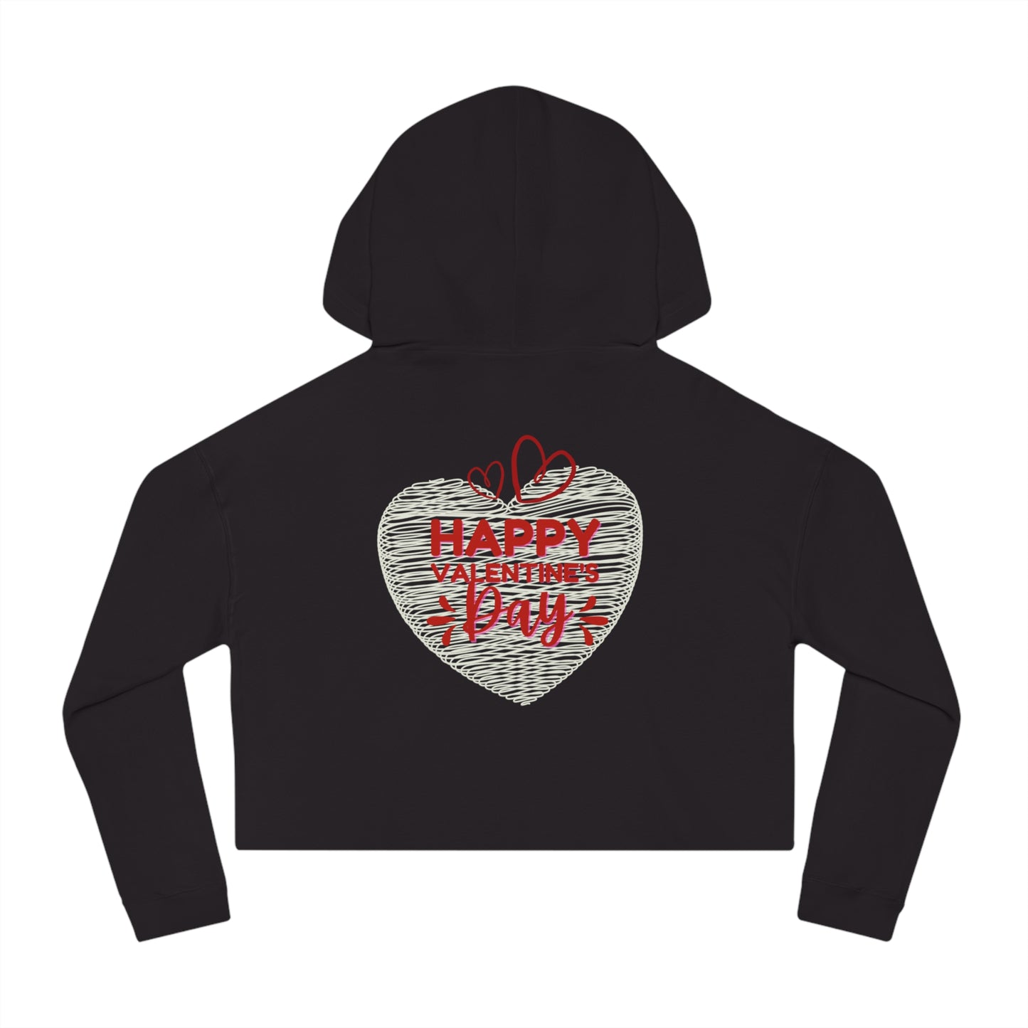 Valentine's Day Cropped Hoodie — "Happy Valentine's Day" Heart Design