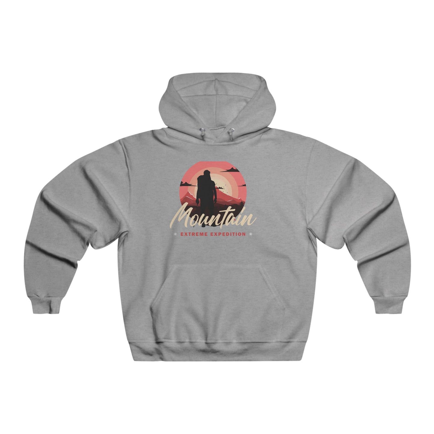Mountain Adventure Hoodie — Retro Hiker Silhouette Graphic