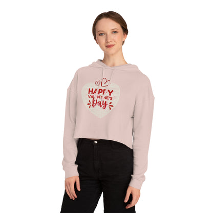 Valentine's Day Cropped Hoodie — "Happy Valentine's Day" Heart Design