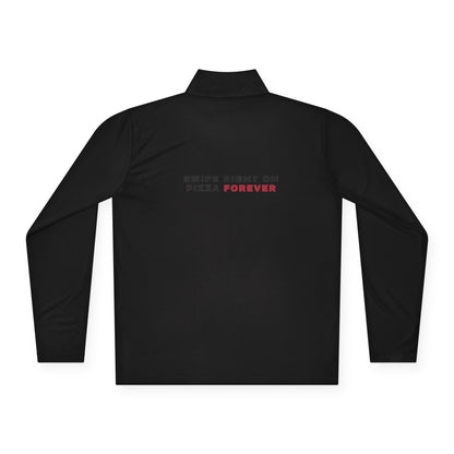 Quarter-Zip Pullover — "Swipe Right on Pizza Forever" Embroidered Casual Pullover