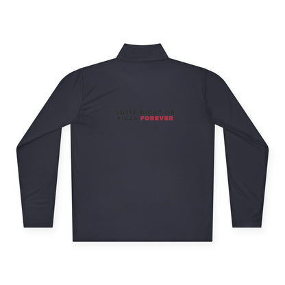 Quarter-Zip Pullover — "Swipe Right on Pizza Forever" Embroidered Casual Pullover