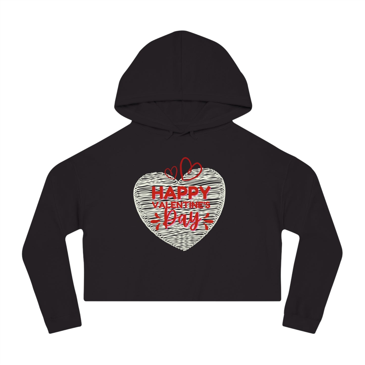Valentine's Day Cropped Hoodie — "Happy Valentine's Day" Heart Design
