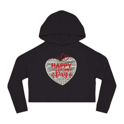 Valentine's Day Cropped Hoodie — "Happy Valentine's Day" Heart Design