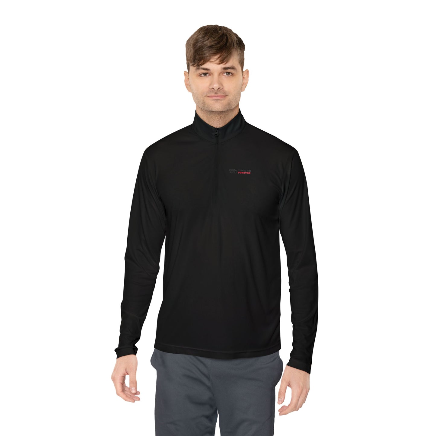 Quarter-Zip Pullover — "Swipe Right on Pizza Forever" Embroidered Casual Pullover
