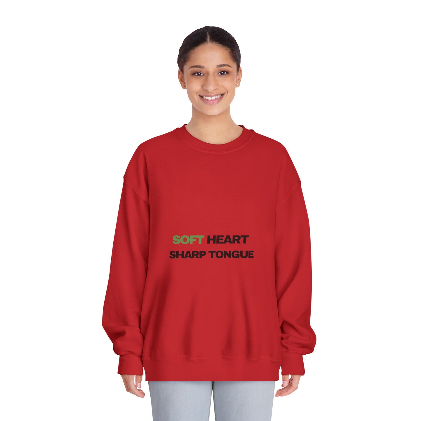 Crewneck Sweatshirt — "Soft Heart, Sharp Tongue" Minimal Graphic