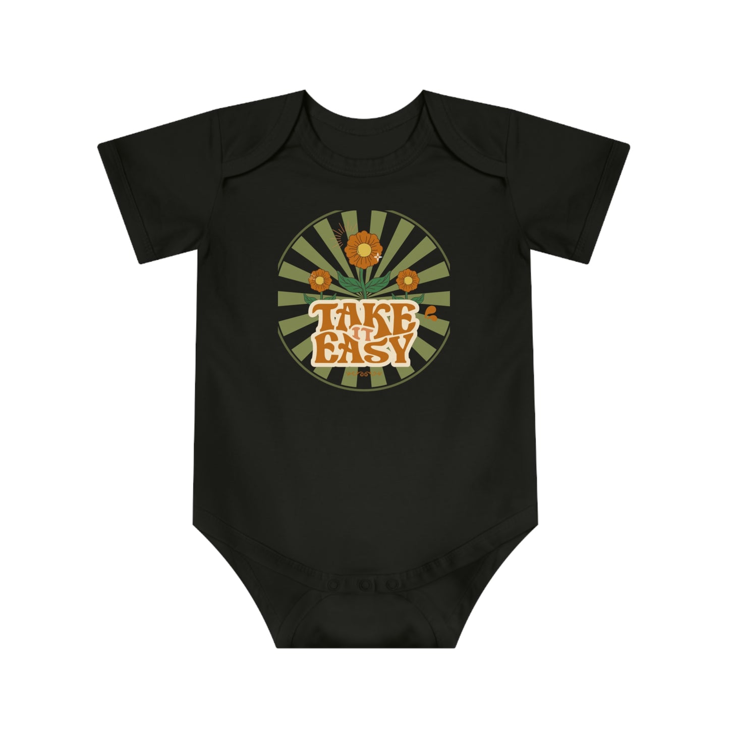 Take It Easy Baby Bodysuit — Retro Flower Infant Onesie