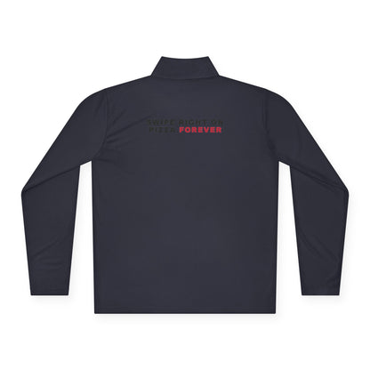 Quarter-Zip Pullover — "Swipe Right on Pizza Forever" Embroidered Casual Pullover