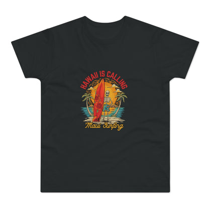 Hawaii Is Calling Surf T-Shirt — Retro Sunset Surfboard Beach Tee