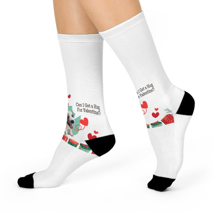 Valentine’s Dog Crew Socks — “Can I Get a Hug For Valentine?” Cushioned Socks