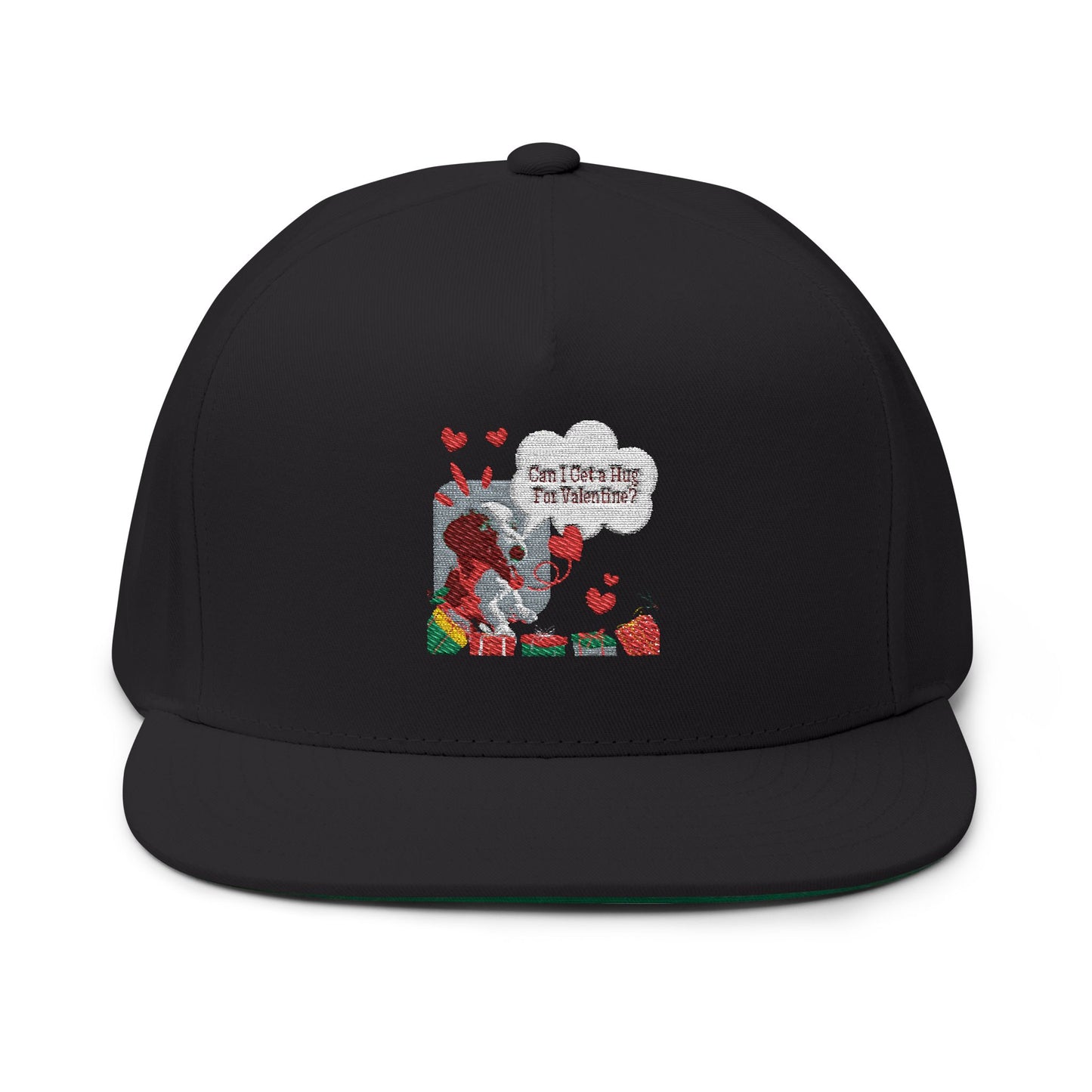 Embroidered Valentine Bear Flat Bill Cap — Cute Heart Love Snapback