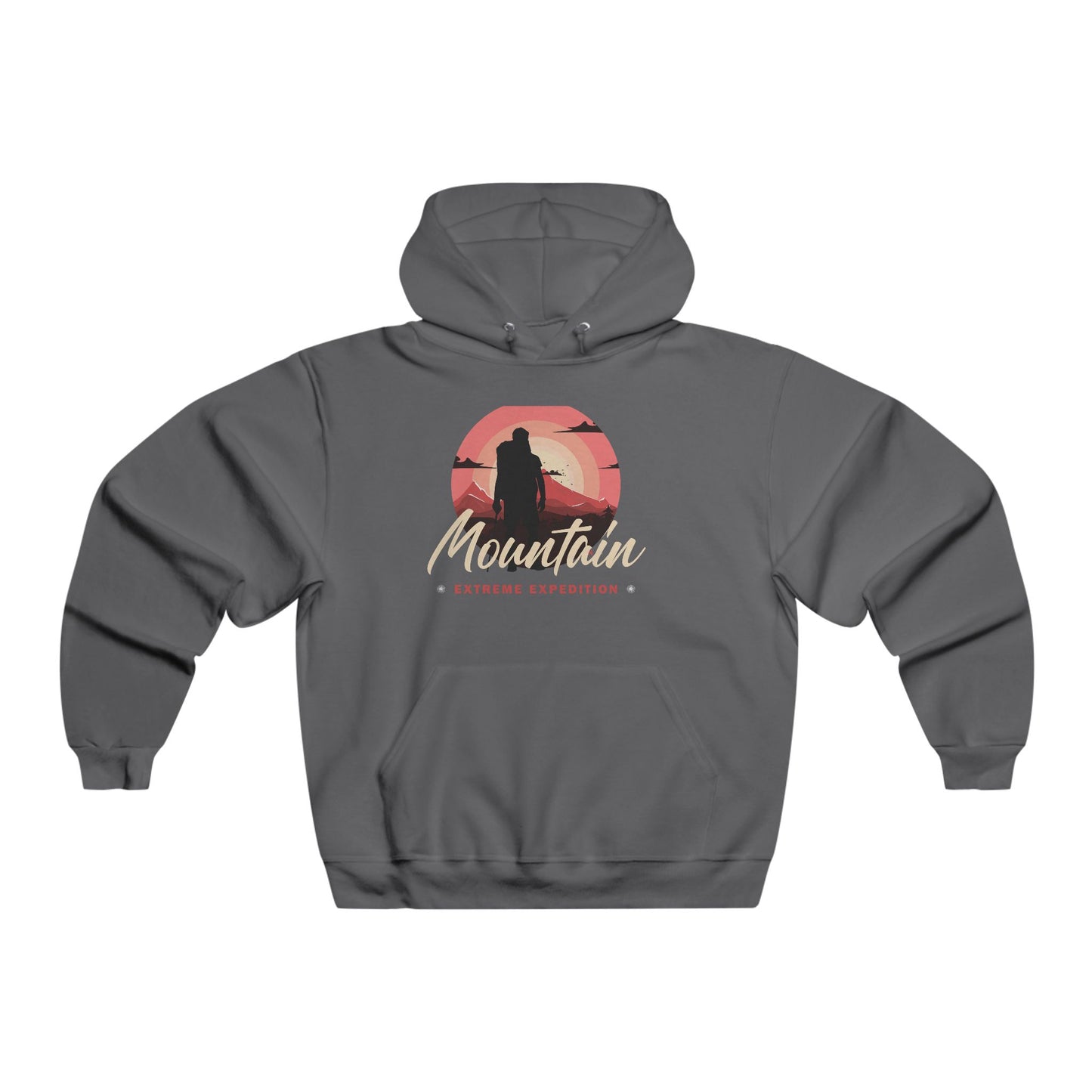 Mountain Adventure Hoodie — Retro Hiker Silhouette Graphic