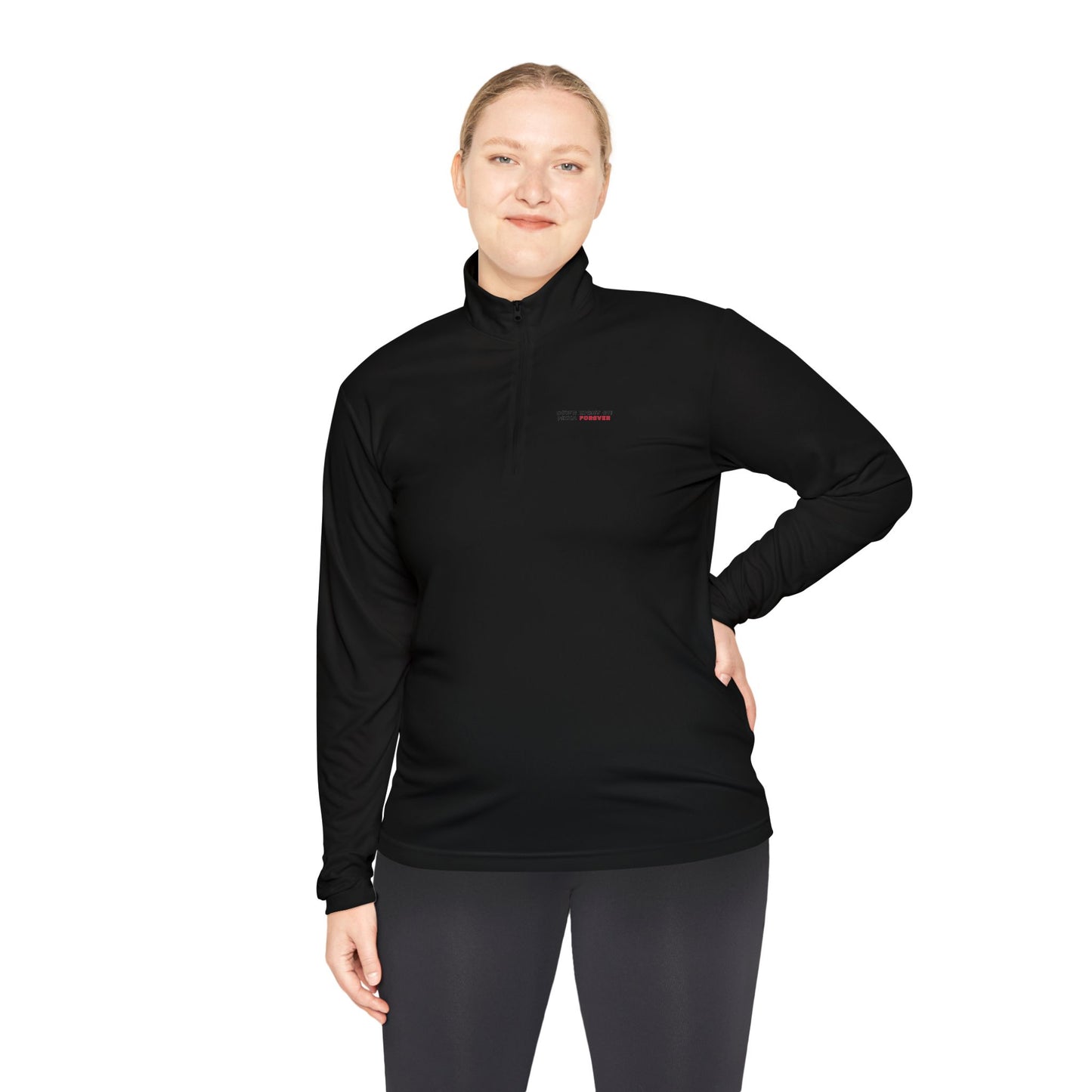 Quarter-Zip Pullover — "Swipe Right on Pizza Forever" Embroidered Casual Pullover