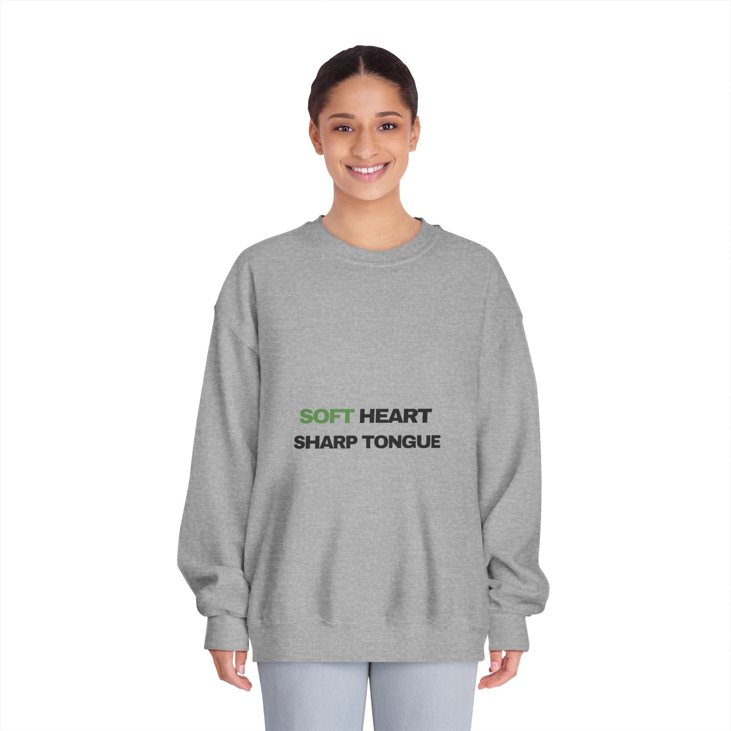 Crewneck Sweatshirt — "Soft Heart, Sharp Tongue" Minimal Graphic