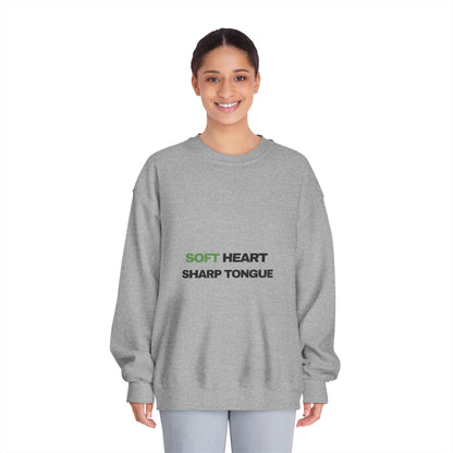 Crewneck Sweatshirt — "Soft Heart, Sharp Tongue" Minimal Graphic