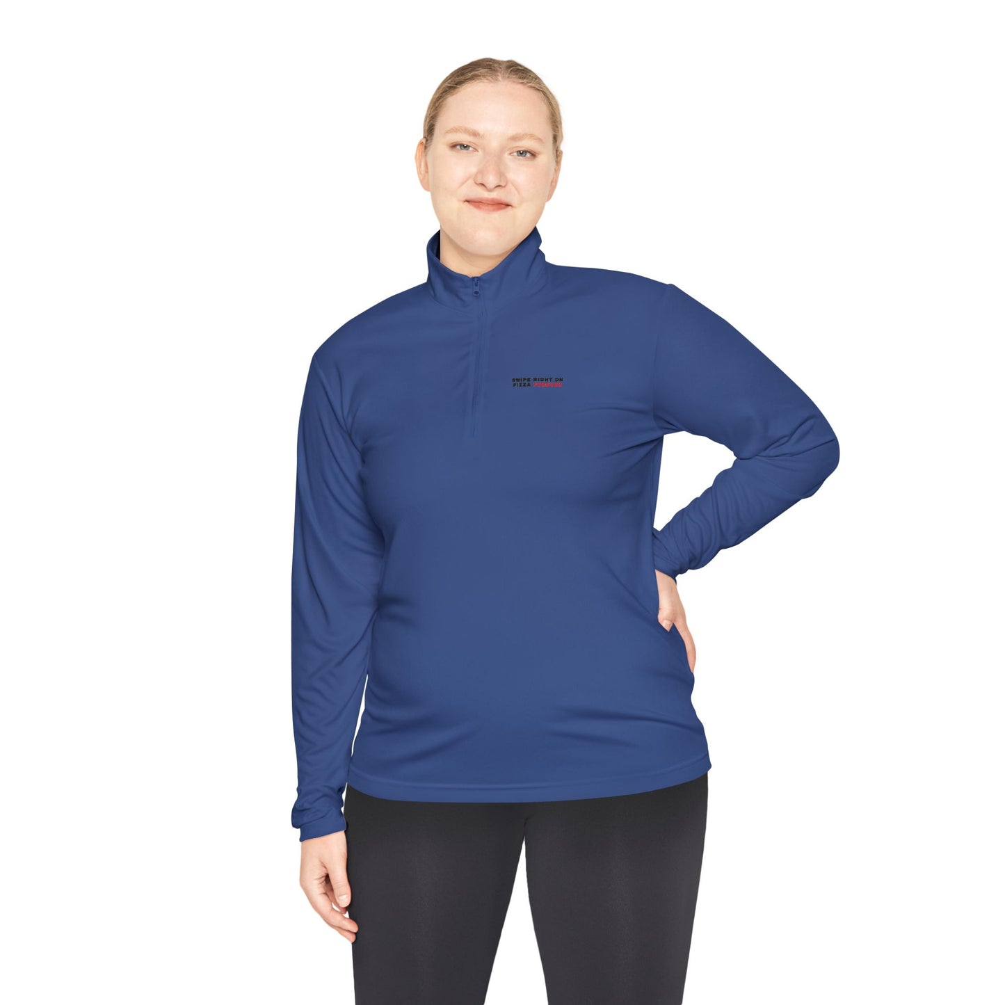 Quarter-Zip Pullover — "Swipe Right on Pizza Forever" Embroidered Casual Pullover