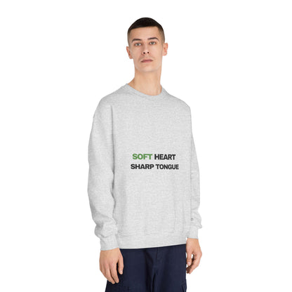 Crewneck Sweatshirt — "Soft Heart, Sharp Tongue" Minimal Graphic