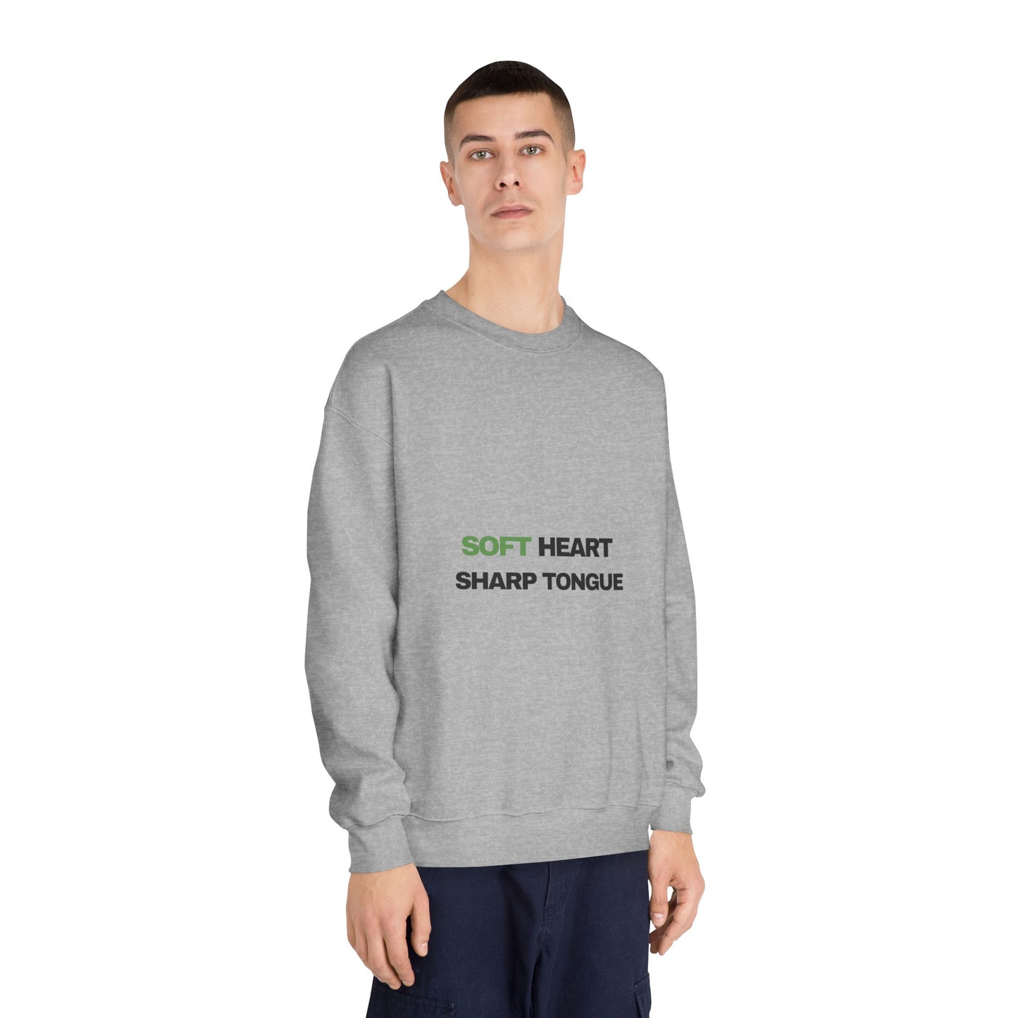 Crewneck Sweatshirt — "Soft Heart, Sharp Tongue" Minimal Graphic