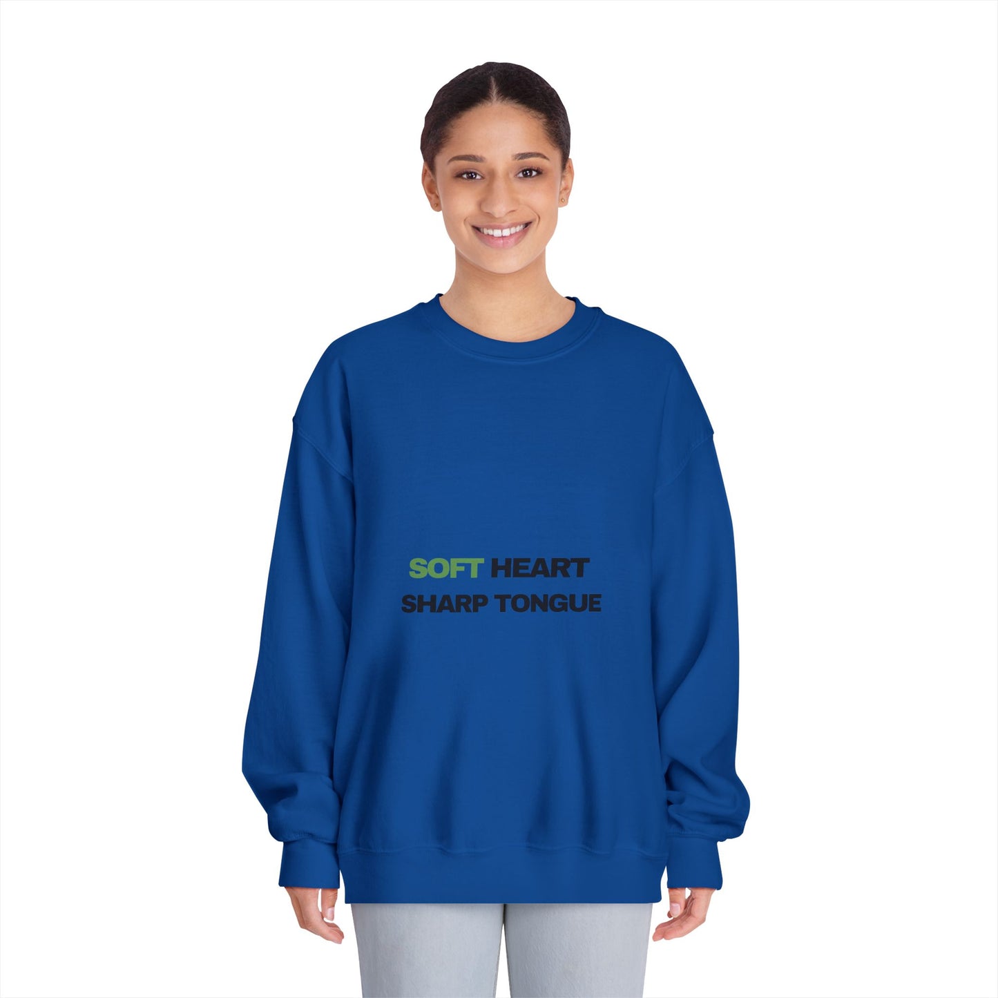 Crewneck Sweatshirt — "Soft Heart, Sharp Tongue" Minimal Graphic