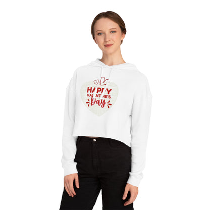 Valentine's Day Cropped Hoodie — "Happy Valentine's Day" Heart Design