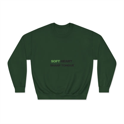 Crewneck Sweatshirt — "Soft Heart, Sharp Tongue" Minimal Graphic