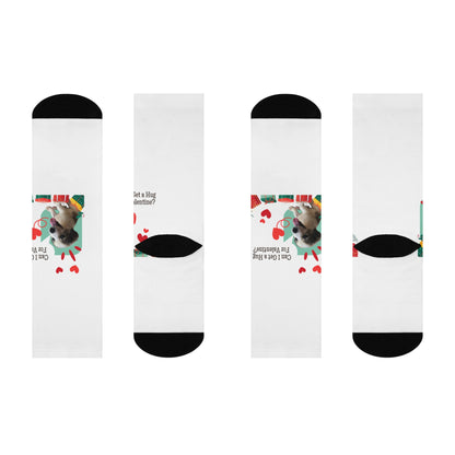 Valentine’s Dog Crew Socks — “Can I Get a Hug For Valentine?” Cushioned Socks
