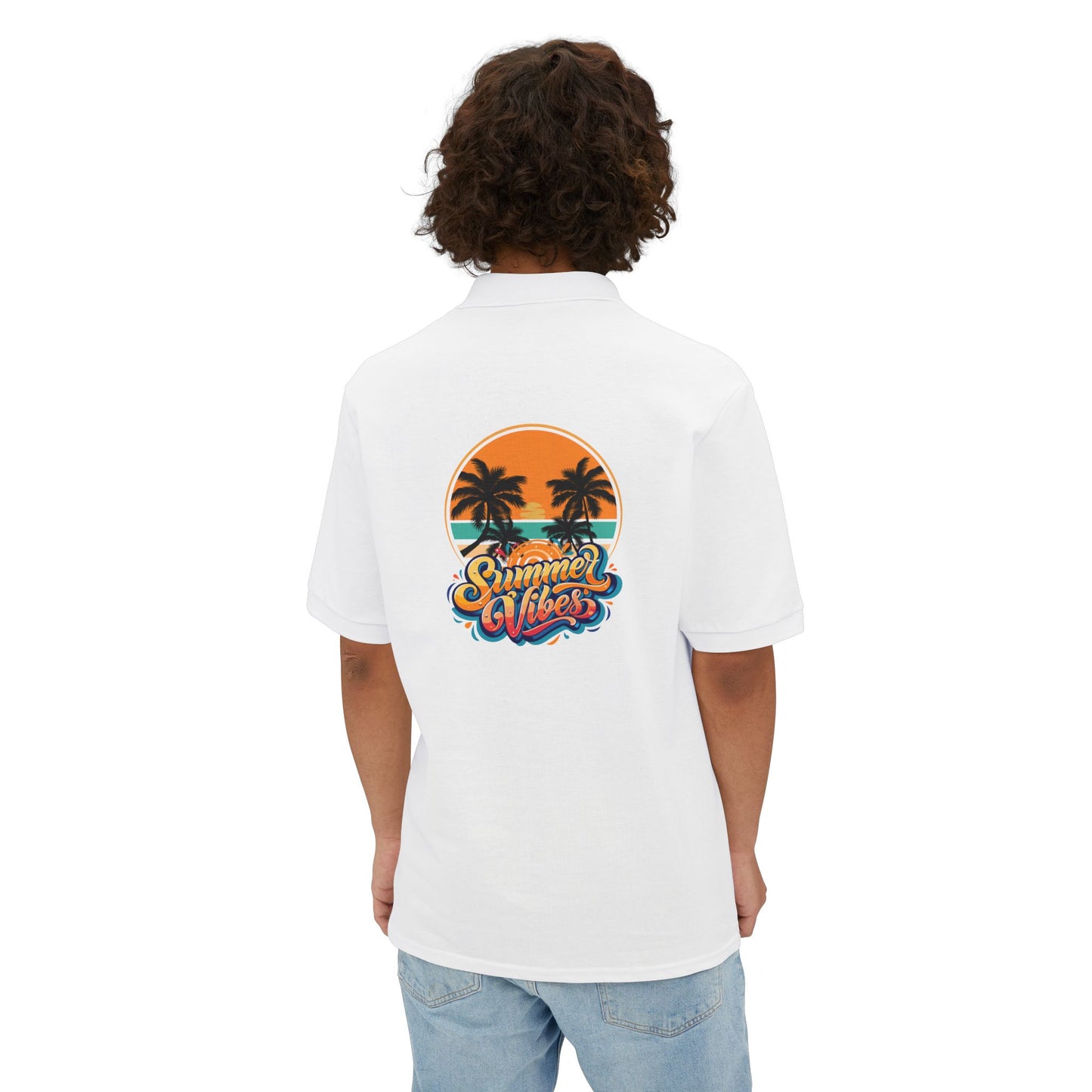 Men's Polo - "Summer Vibes" Sunset Palm Graphic