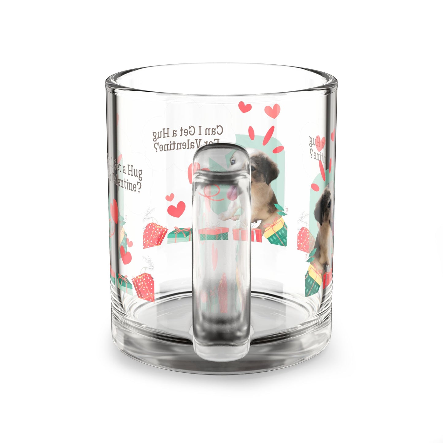 Valentine Puppy Glass Mug – "Can I Get a Hug for Valentine?" 10oz