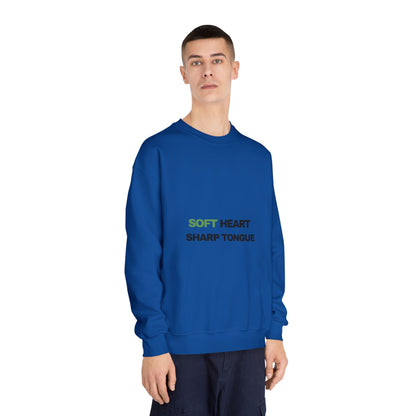 Crewneck Sweatshirt — "Soft Heart, Sharp Tongue" Minimal Graphic