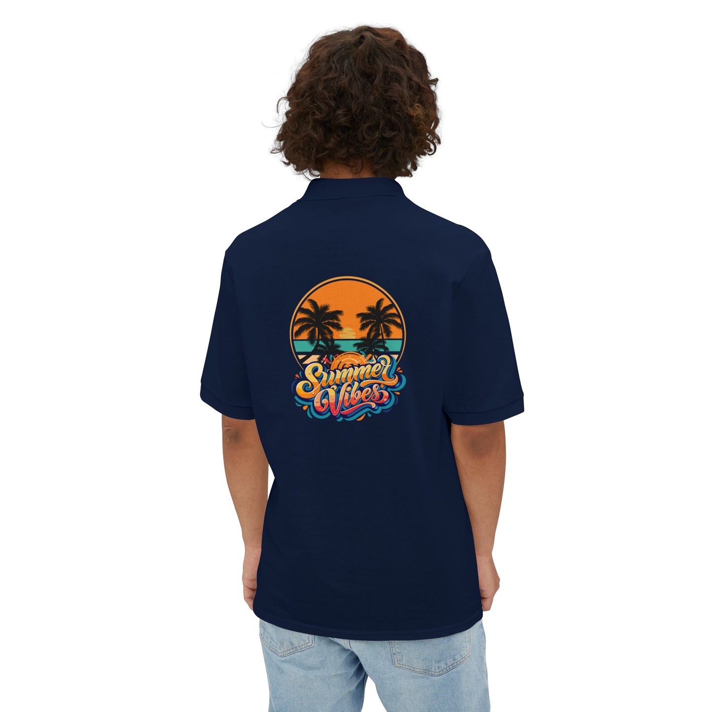 Men's Polo - "Summer Vibes" Sunset Palm Graphic