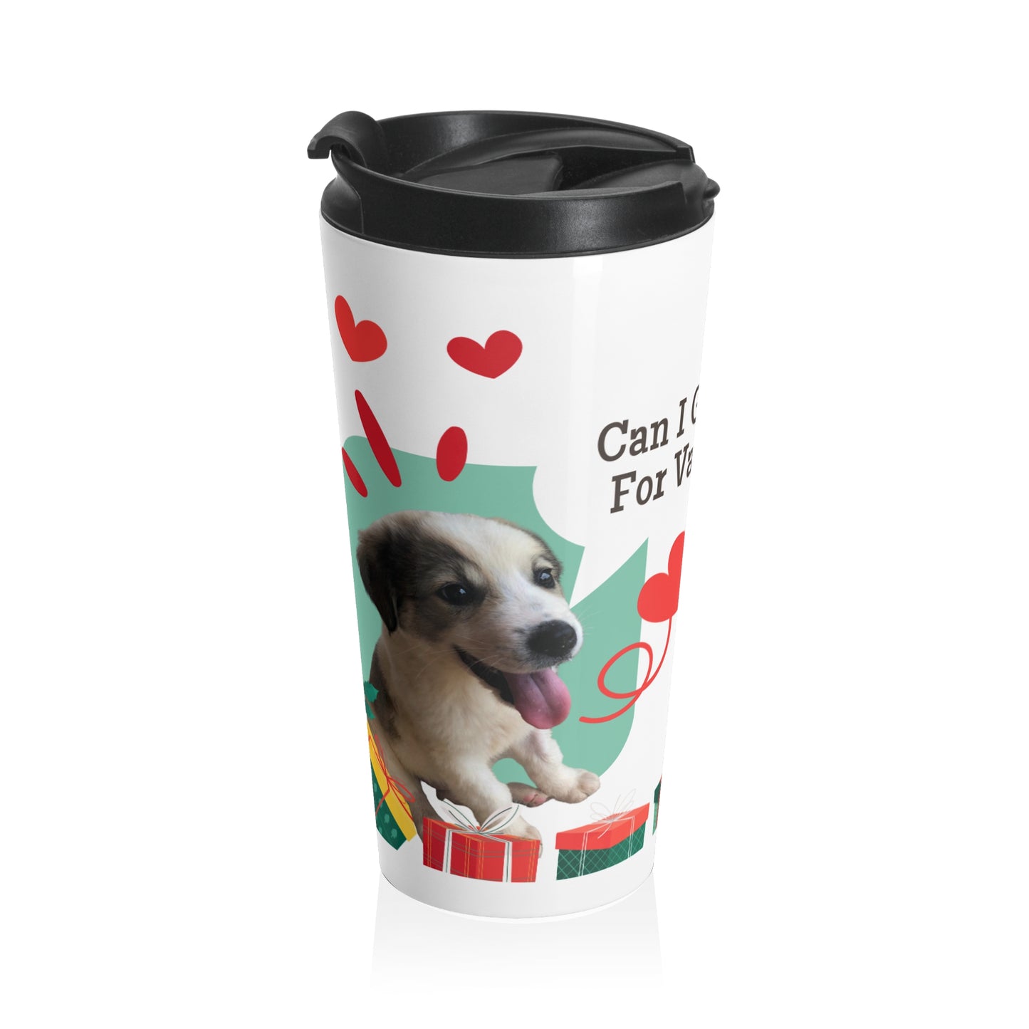 Valentine’s Dog Travel Mug — "Can I Get a Hug For Valentine?" Stainless Steel Tumbler