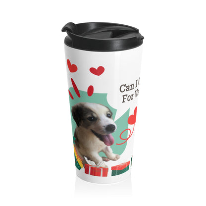 Valentine’s Dog Travel Mug — "Can I Get a Hug For Valentine?" Stainless Steel Tumbler