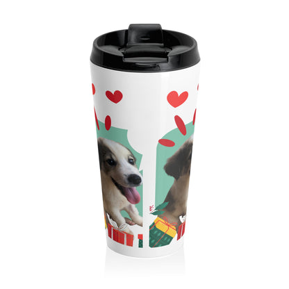 Valentine’s Dog Travel Mug — "Can I Get a Hug For Valentine?" Stainless Steel Tumbler