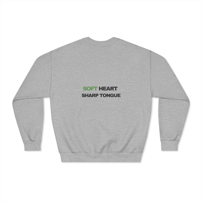 Crewneck Sweatshirt — "Soft Heart, Sharp Tongue" Minimal Graphic