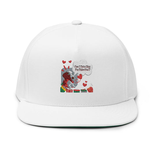 Embroidered Valentine Bear Flat Bill Cap — Cute Heart Love Snapback