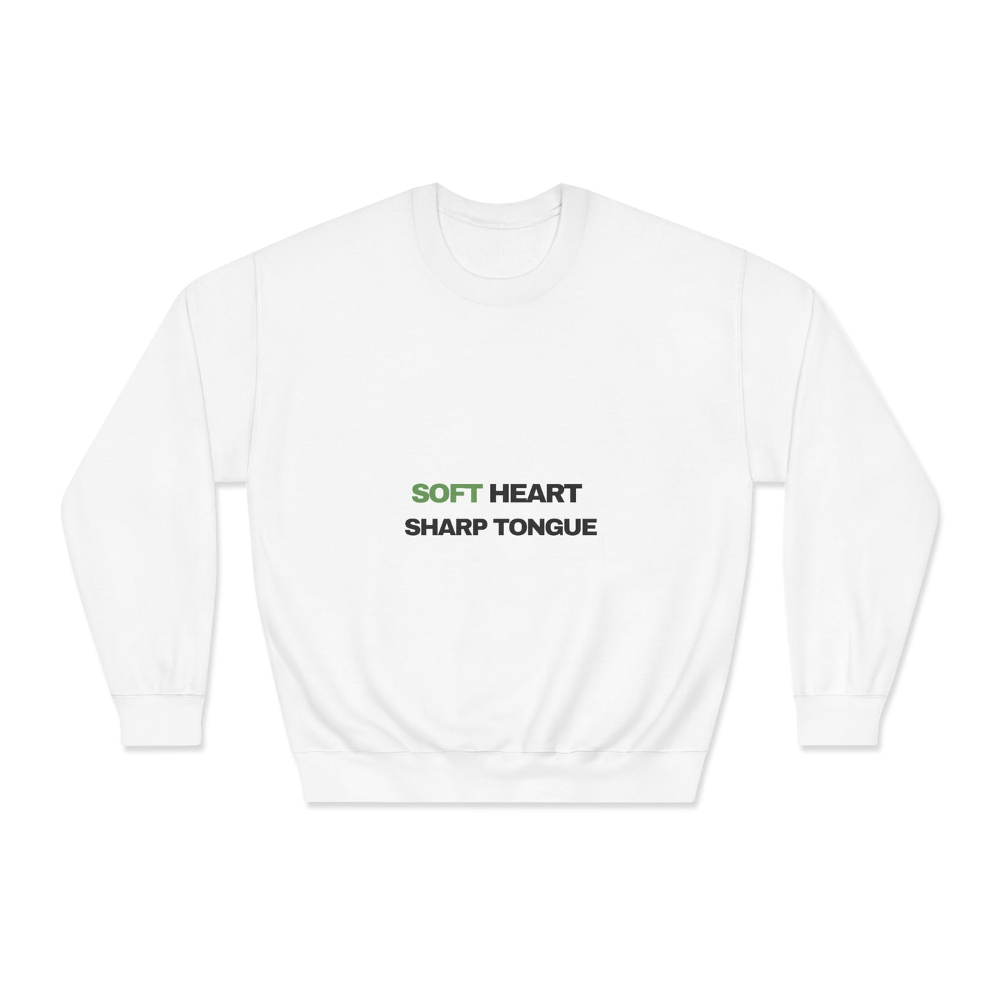 Crewneck Sweatshirt — "Soft Heart, Sharp Tongue" Minimal Graphic