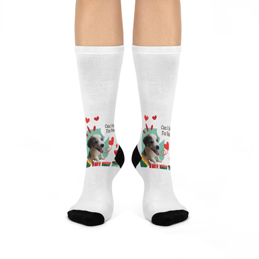 Valentine’s Dog Crew Socks — “Can I Get a Hug For Valentine?” Cushioned Socks